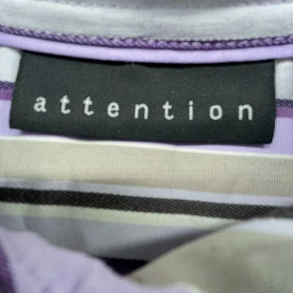 Attention Button-Up Shirt Women's Sz XL Purple Brown Striped Collared Stretch - Picture 10 of 12